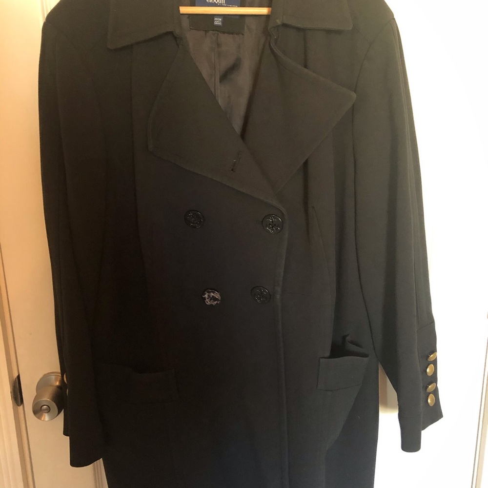Eloquii black pea coat with military style buttons